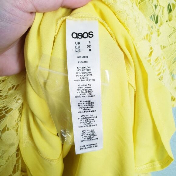 ASOS Yellow Lace Long Sleeve Midi Dress - Picture 8 of 10